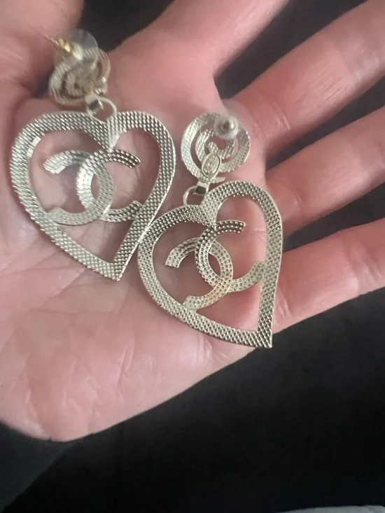 CHANEL Silver Open Heart CC Drop Earrings - Picture 6 of 8